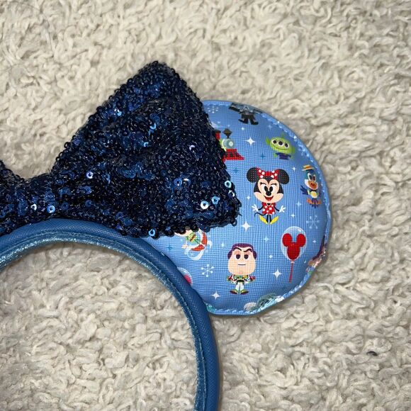 preowned Loungefly Disney Chibi Minnie Mouse Ears Headband blue sparkles - Picture 3 of 6
